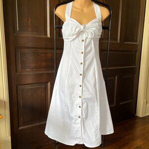 Finley White Tie Front Sundress Size 2 Button Front Sleeveless Midi Adjustable